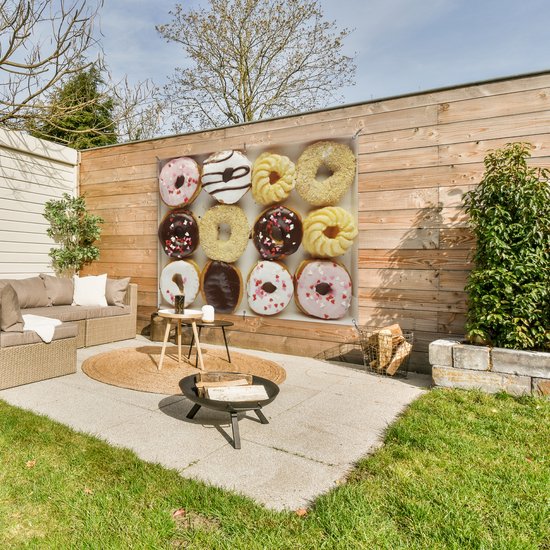 Restauration rapide beignets dans une boîte affiche de jardin toile en vrac 160x120 cm - Toile de jardin / Toile d'extérieur / Peintures d'extérieur (décoration de jardin) XXL / Groot format!