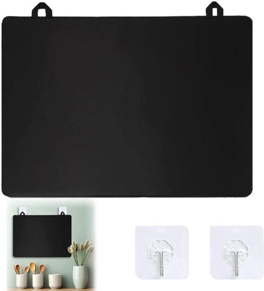 Titel: Afdekplaat voor fornuis 61 x 53 cm - Eendelig keukenafdekplaat met haken en beschermmat - Inductie & keramische kookplaat - Oprolbare rubberen mat zwart