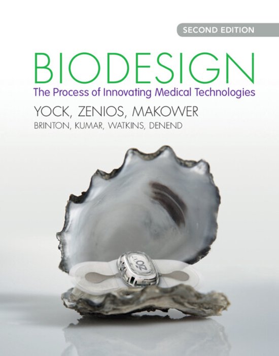 Boek "Biodesign - The Process of Innovating Medical Technologies" (2e editie) in een oesterschelp met een medisch apparaatje.