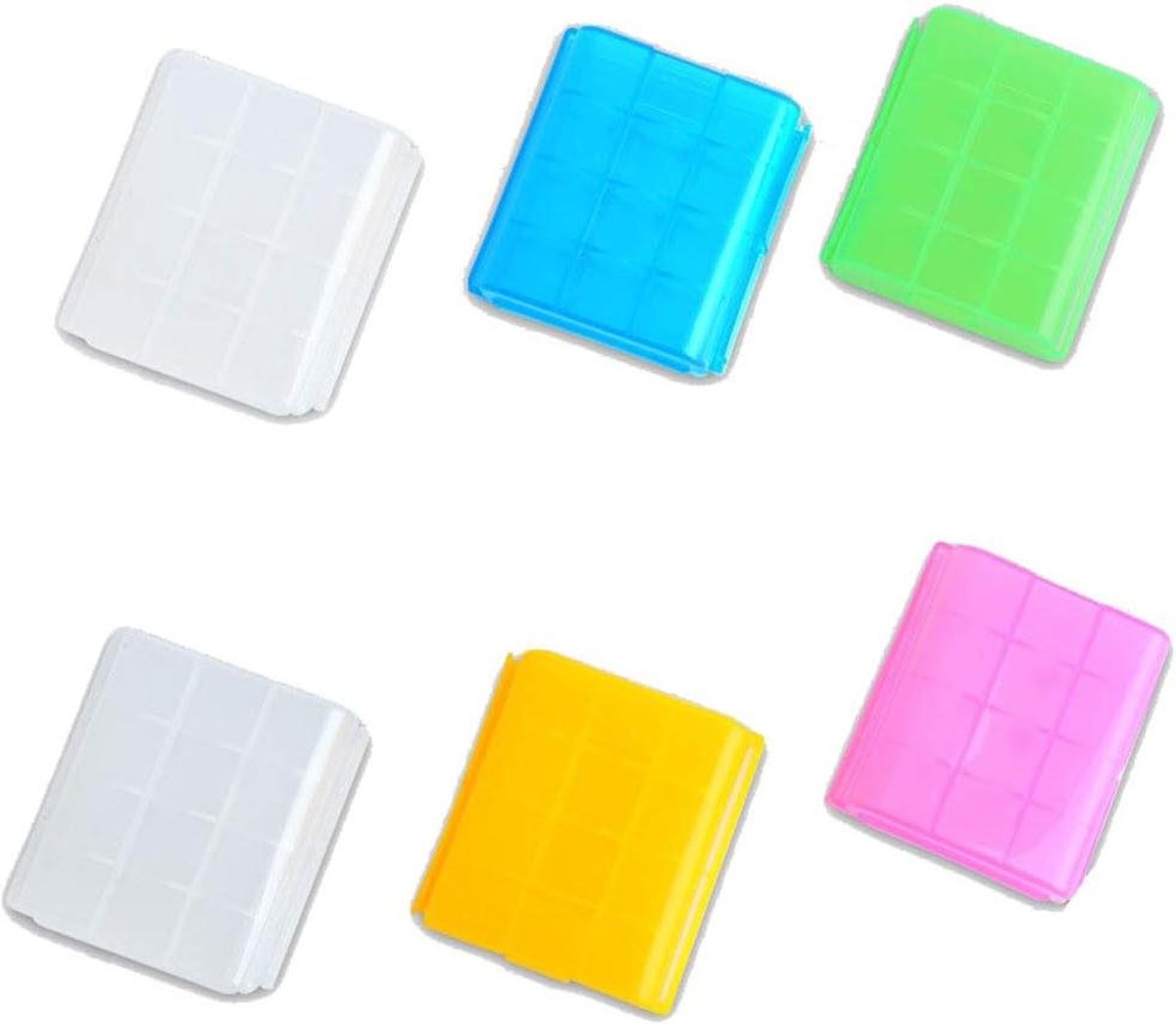 Accubox Kunststof - Batterij Opbergdoos - Batterijen Organiseren - Verkoppelbaar Ontwerp - 6 Stuks - Mix Kleuren