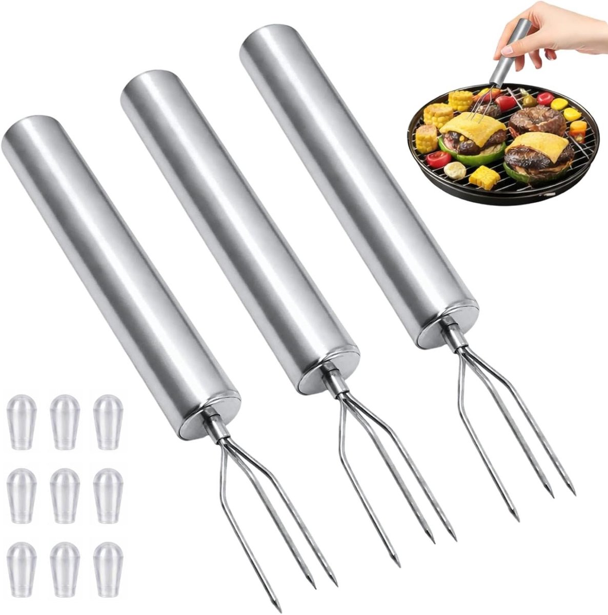 Aardappelvorken Set - Maïsvorken Groentehouders - Veilig Vasthouden - Roestvrij Staal Drietand - 3 Stuks - Zilverkleurig