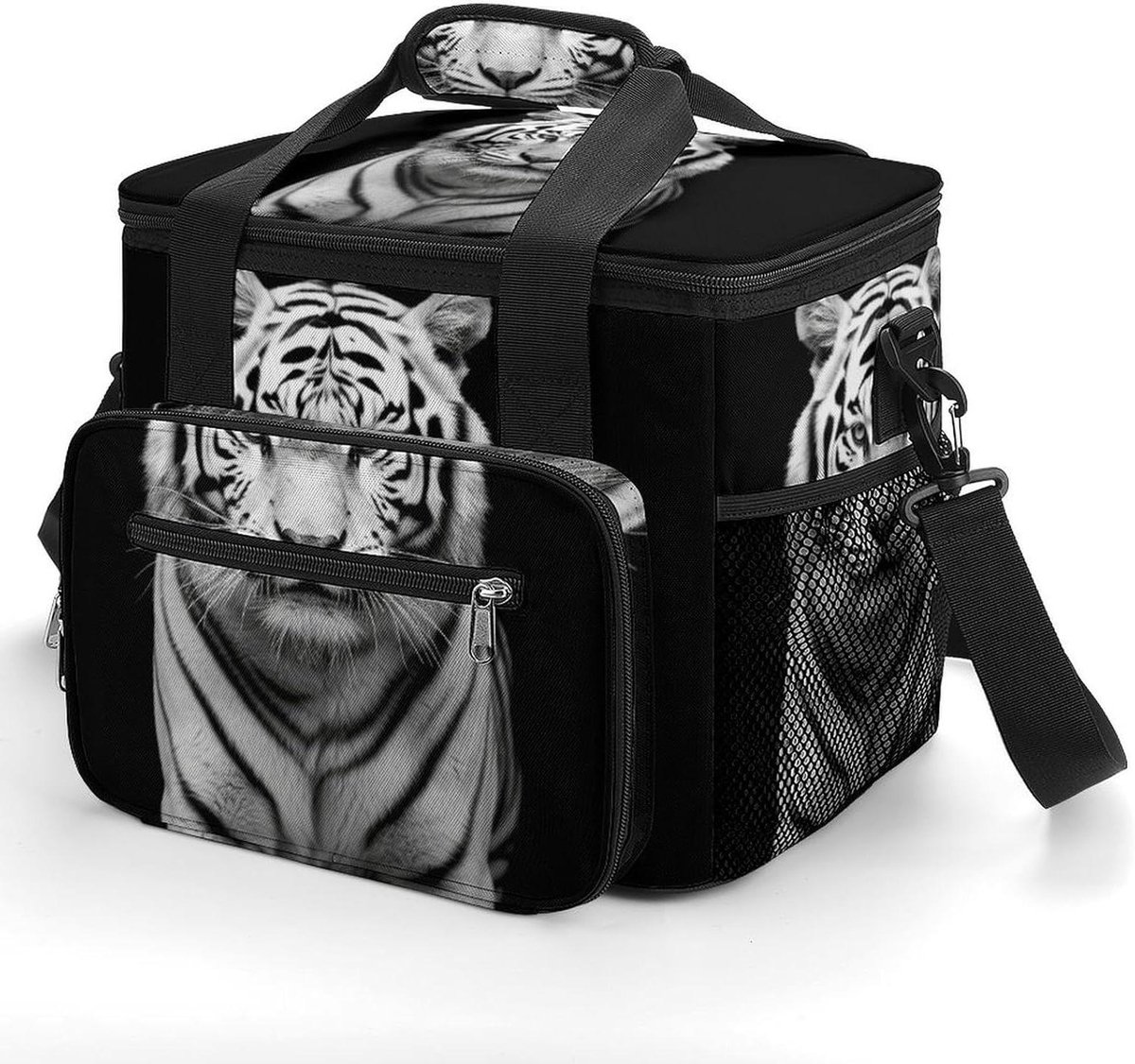 Camping Ice Pack, Zwart en Wit Tijger Print Geïsoleerde Koeltas Grote Capaciteit Ijspak Draagbare Camping Cooler Outdoor Picknick Cooler