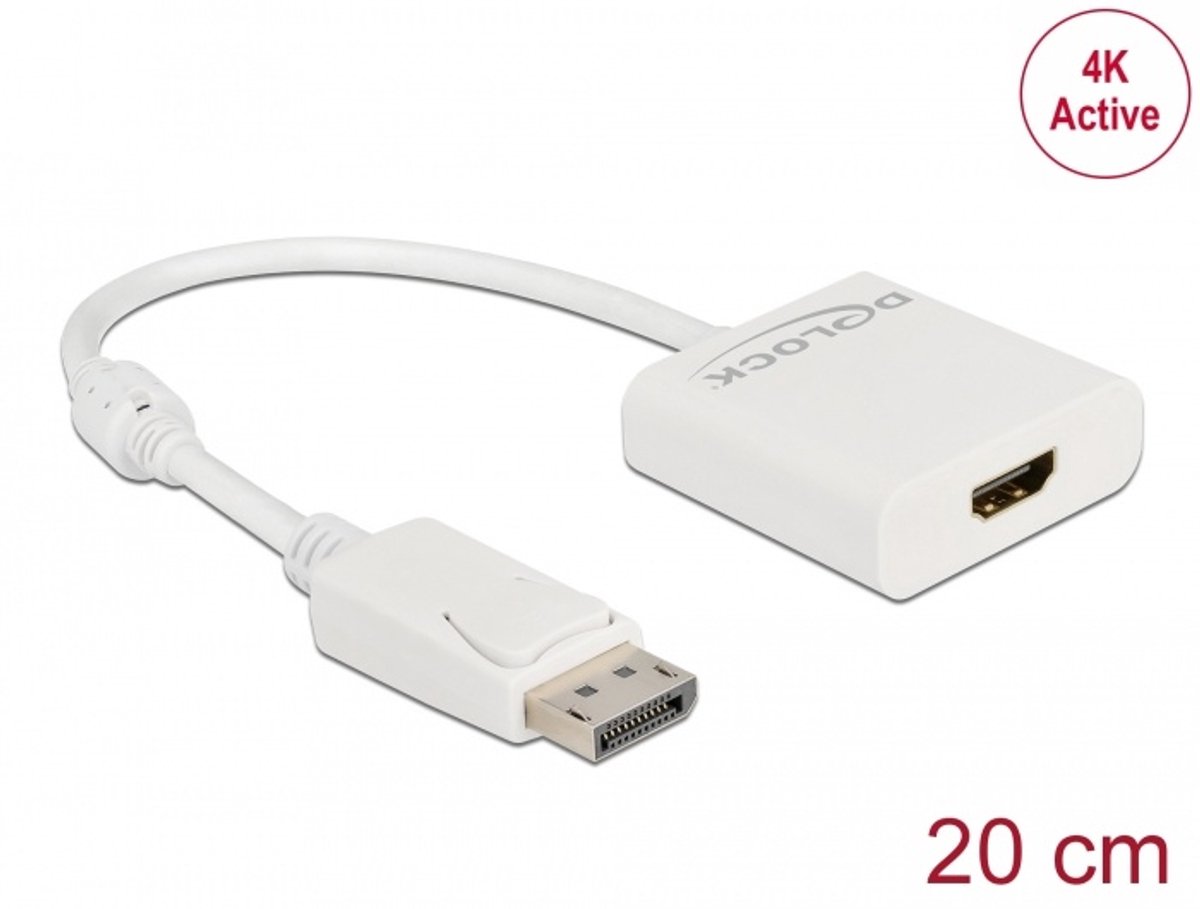 Adapter DisplayPort 1.2 Man naar HDMI vrouwelijk 4K actief wit