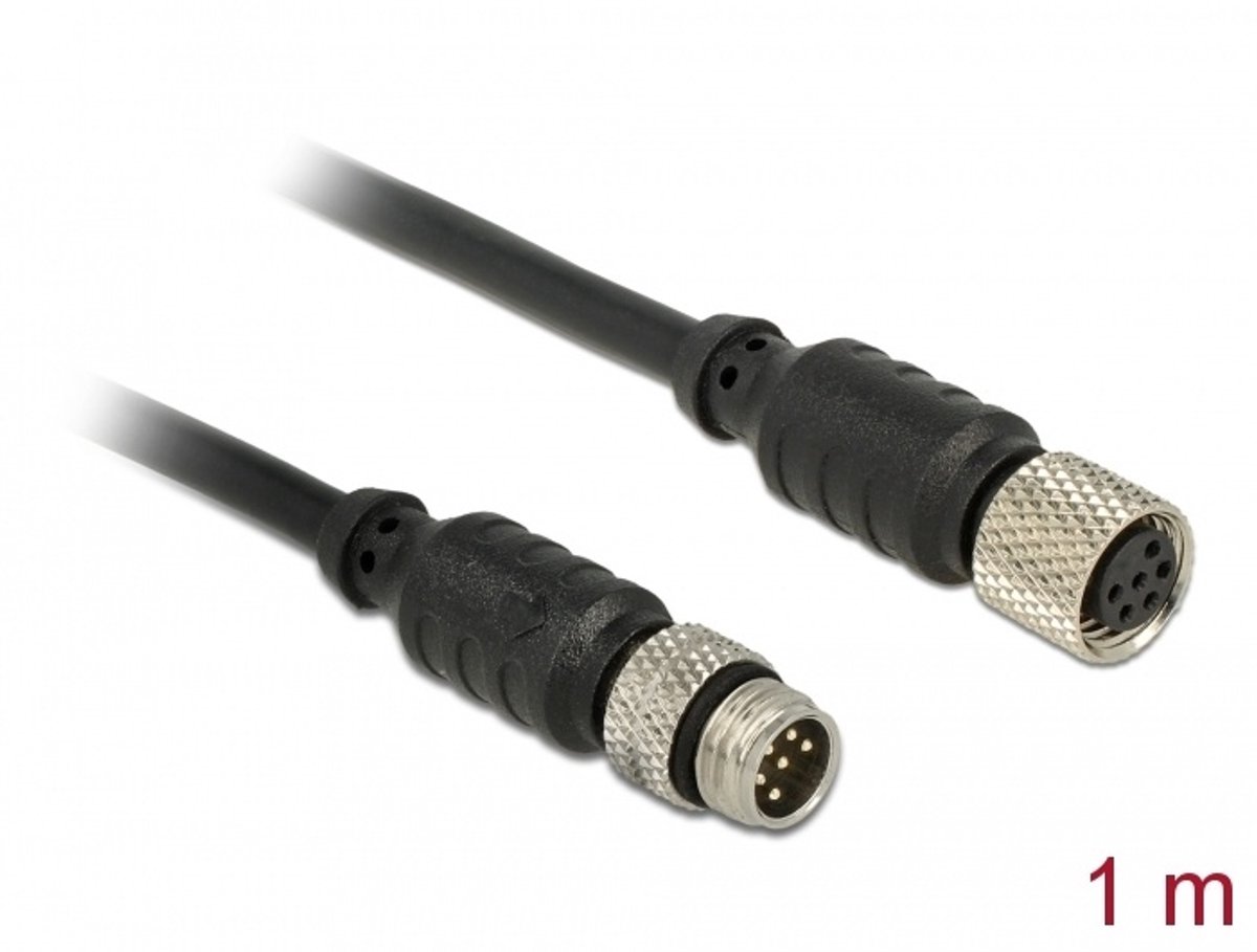 Delock M8 sensor / actuator extension cable 6 Pin Male to 6 Pin Female waterproof 1 m