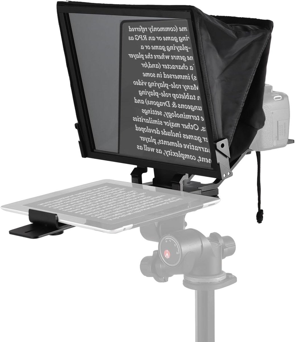 Teleprompter - Opvouwbaar Hulpmiddel - Presentaties Maken - Draadloze Bediening - 14 Inch Glas - Zwart