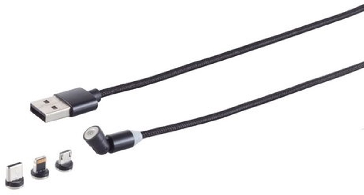 USB-A Magnetladekabel, 3in1, 540°, schwarz, 2m
