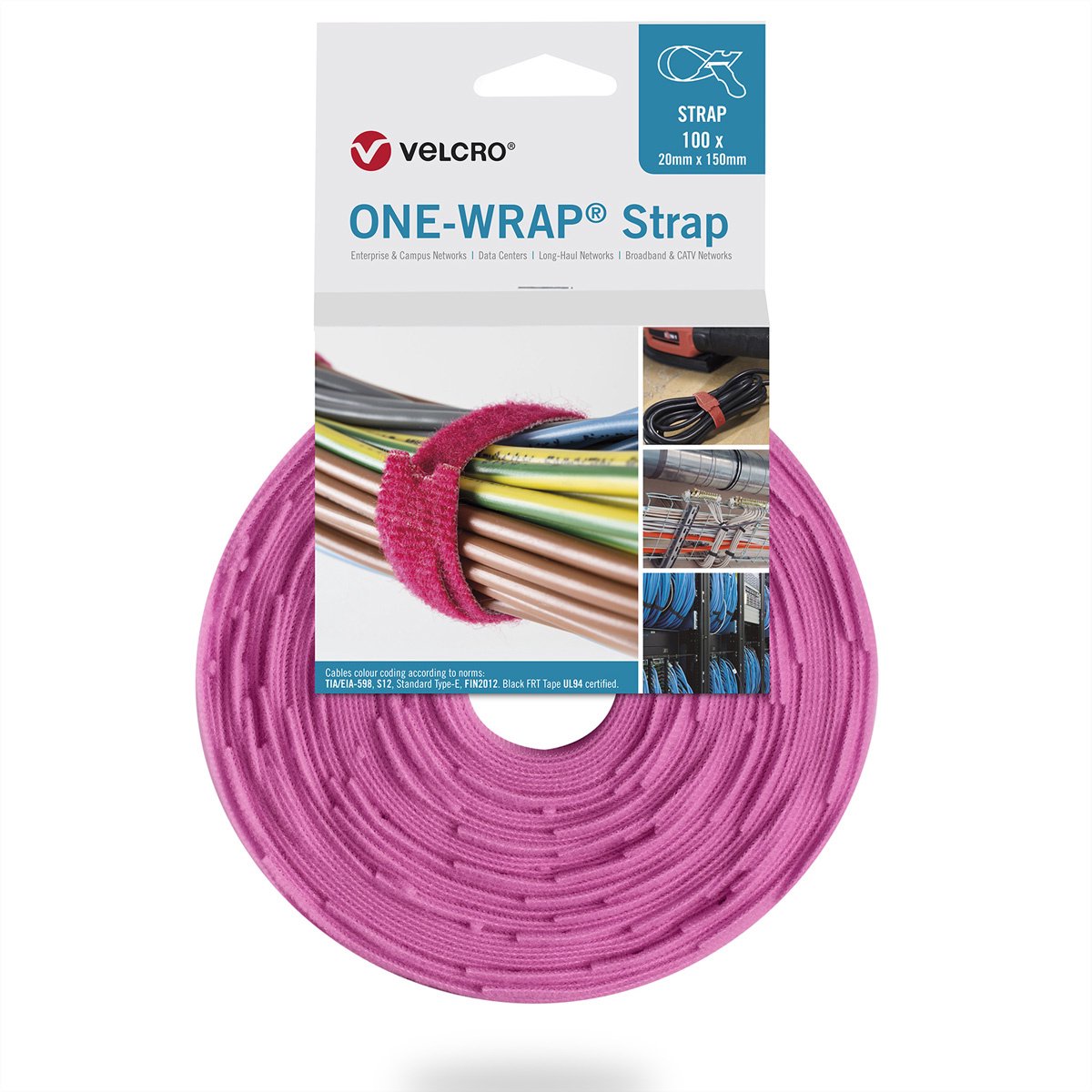 VELCRO® One Wrap® Strap - 13 mm x 200 mm - 100 stuks - Roze
