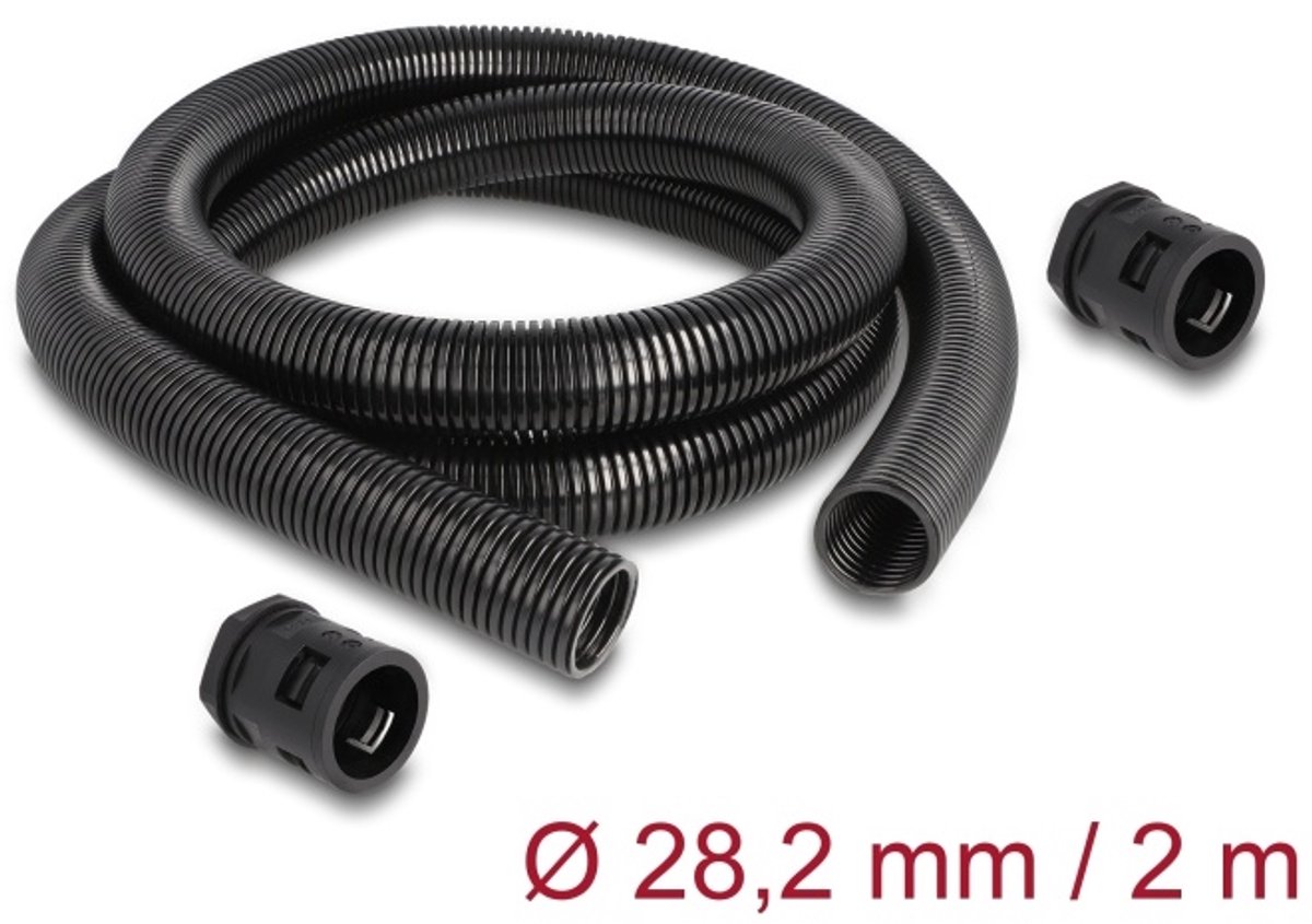 Kabelbeschermingshuls 2 m x 28,5 mm met 2 x pg21 conduit fitting set zwart