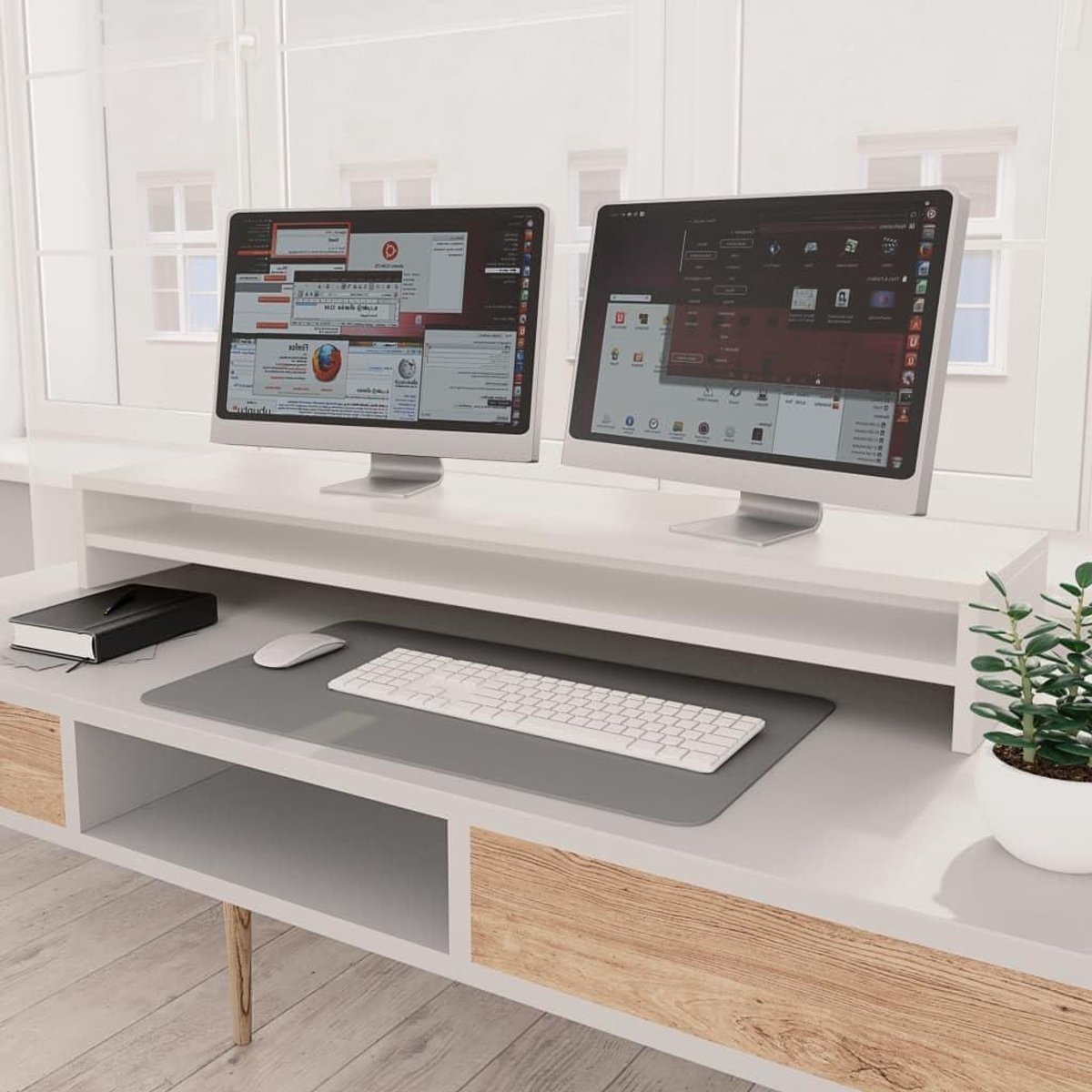 Monitorstandaard - Desktop verhoger - Bureau organiseren - Ruimte creëren - 110 cm breed - Wit