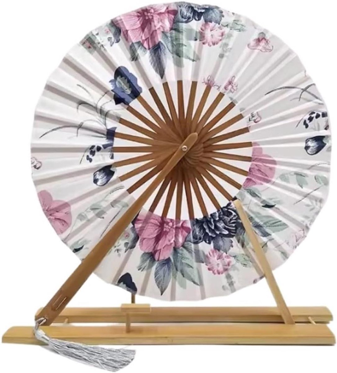 Opvouwbare Handventilator - Sakura Bloem - Feest Decoratie - Lichtgewicht Bamboe - 26x14 cm - Gedrukt
