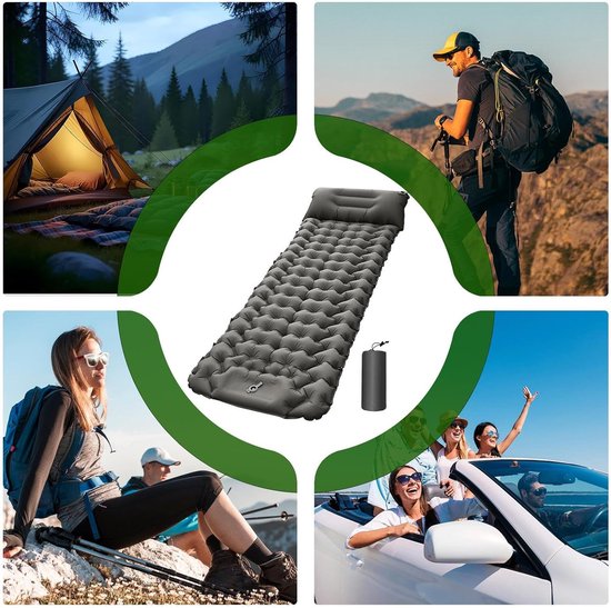 Kampeer Mat - Slaapmat Lichtgewicht - Outdoor Reizen - Zelfopblazend Voetpomp - 193x68x8 cm - Grijs — afbeelding 4