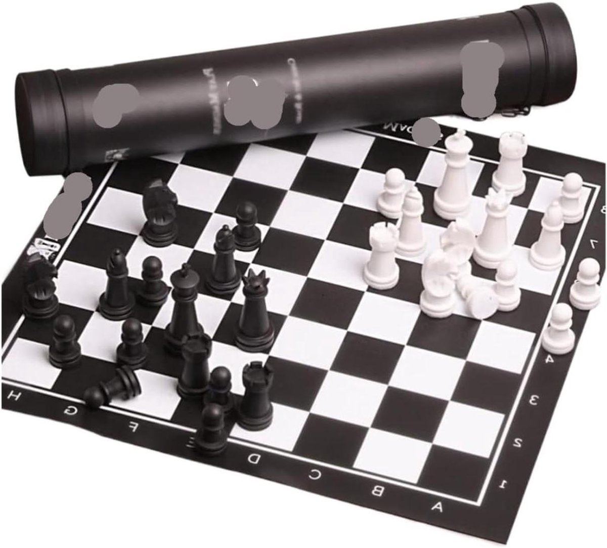 Schaakspel Set - Leren Schaakbord - Strategisch Spel - Draagbare Opbergdoos - 51x51cm - Zwart Wit
