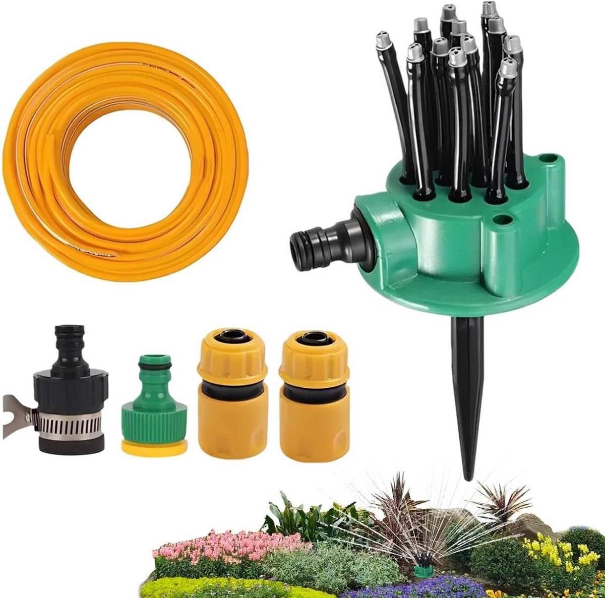 Gazonsproeier Set - Waterbesparend Besproeien - Gras Bewateren - 360 Graden Draaibaar - 5 Meter Slang - Groen