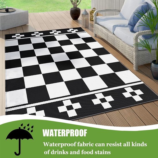 Buitentapijt Omkeerbaar - Plastic Vloerkleed - Buiten Leven - Waterdicht UV-Bestendig - 5x7ft - Zwart Wit — afbeelding 2