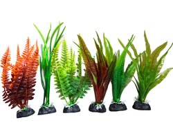 Aquarium kunstplanten - decoratie - 6 stuks - Groen Rood - 15 tot 18 cm hoog - Nepplanten