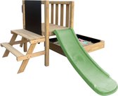 AXI Leah Mini Speeltoren met Zandbak en Picknicktafel –Limoen groene Glijbaan – Met Krijtbord – FSC hout – Klein speeltoestel voor de tuin / buiten