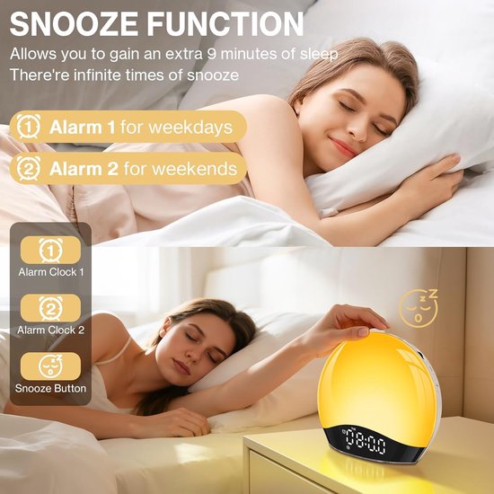 Wake-up Light - Alarm Klok Lichtwekker - Rustig Wakker Worden - Zonsopgang Simulatie - 18 Kleuren - Wit van Wake-up Light — afbeelding 4