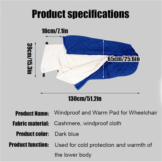 Rolstoel Voetenzak - Wielstoel Deken - Warm Blijven - Pluche Gevoerd - Universele Pasvorm - Blauw — afbeelding 4