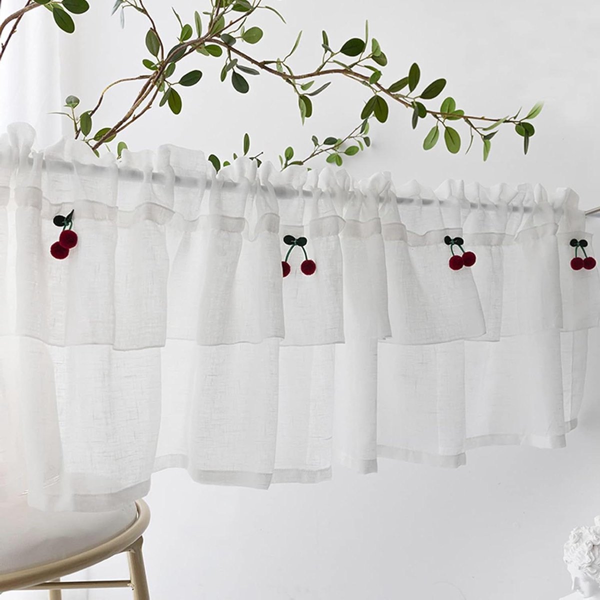 Korte Gordijnen - Keukengordijnen Bistro - Privacy en Decoratie - Natuurlijk Katoen Linnen