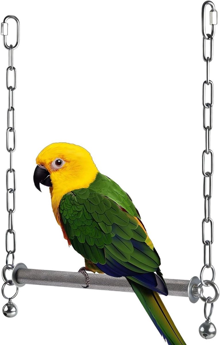 Vogel Schommel Speelgoed - Klimtouw Bel - Vogel Verrijking - Roestvrij Staal - 31 cm - Multicolor