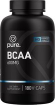 Pure. BCAA 600mg - 180 v-caps - ideale verhouding - vegan supplement - aminozuren