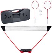 Donnay Badmintonset - Badminton Complete Set Voor 2 Personen - Inclusief Badminton Shuttles, Badmintonrackets en Badmintonnet - Met Handige Badmintontas - Badminton Racket in Zwart/Rood