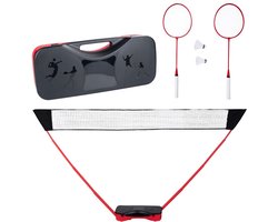 Donnay Badmintonset - Badminton Complete Set Voor 2 Personen - Inclusief Badminton Shuttles, Badmintonrackets en Badmintonnet - Met Handige Badmintontas - Badminton Racket in Zwart/Rood