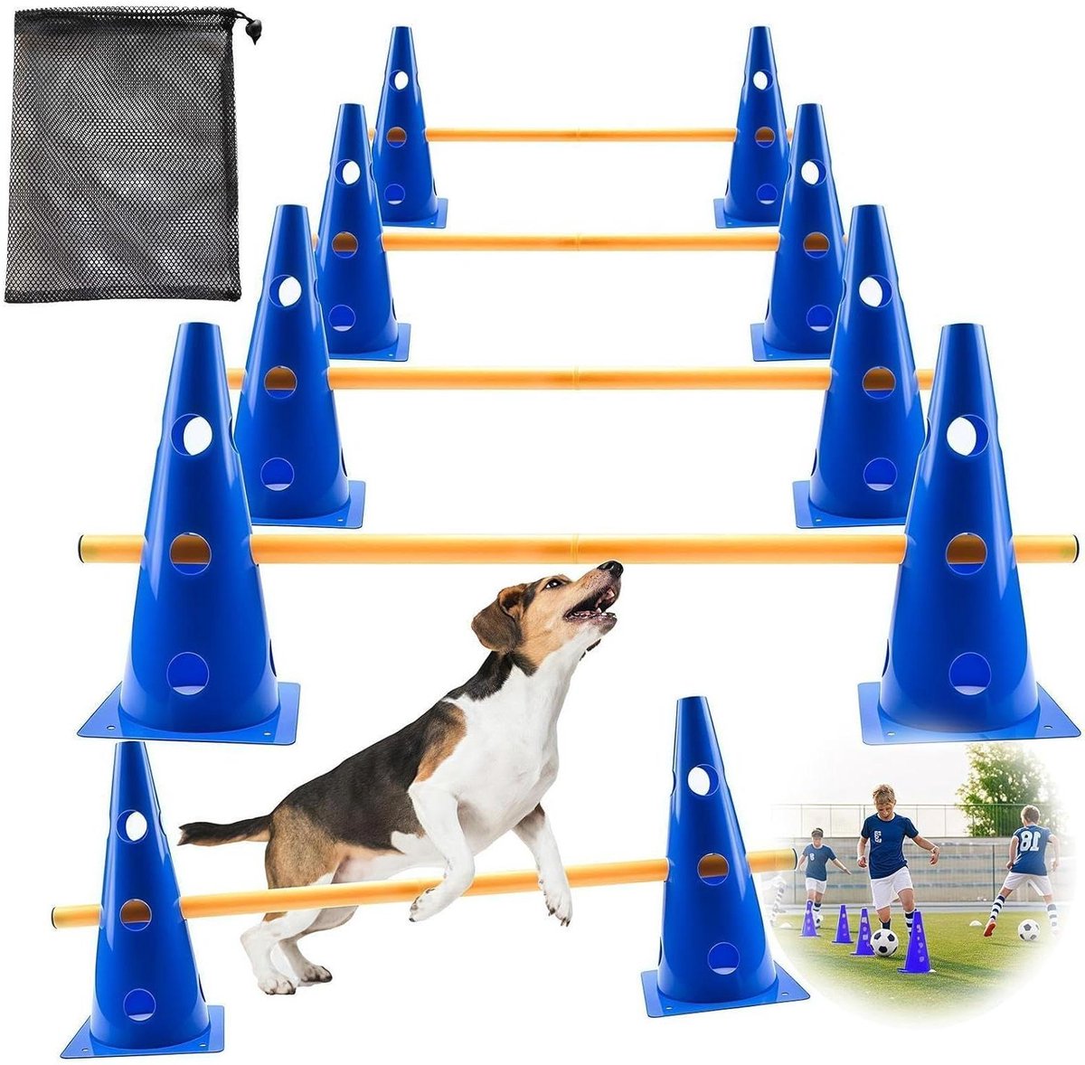 Honden Behendigheidsset - Hondensport Materiaal - Hondentraining Buiten - Veilig Ontwerp - Verstelbaar - Blauw Geel