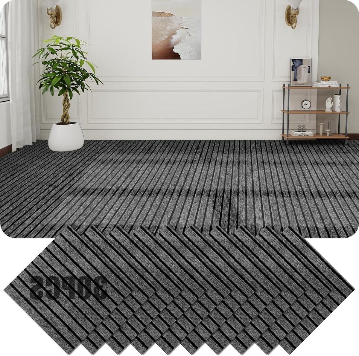 Tapijttegels - Vloertegels - Vloer Vernieuwen - Zelfklevend - 30x30 cm - Grijs en Zwart