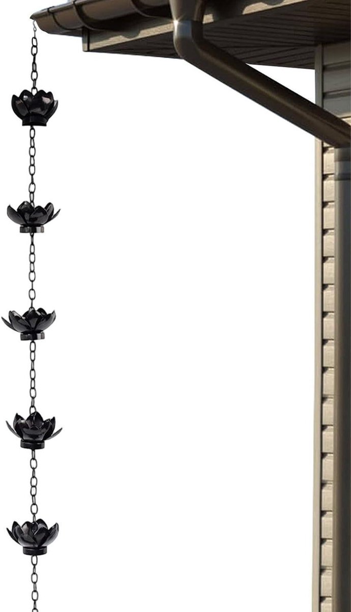 Regenketting - Dakgoot Decoratie - Waterafvoer Sturen - Bloemvorm Ornament - 100 cm Lengte - Zwart