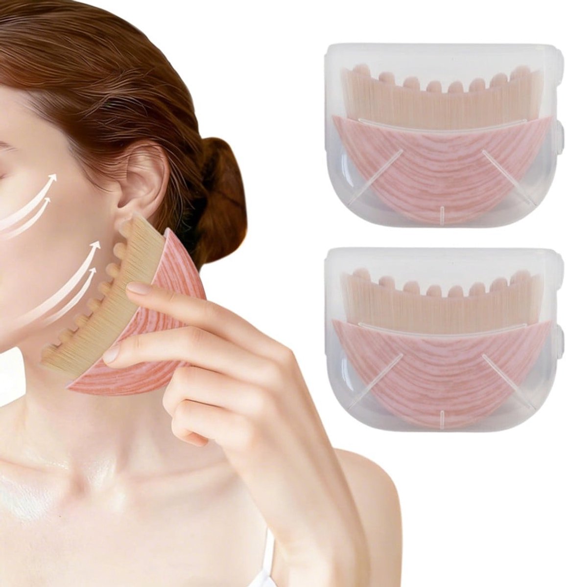 2 stuks Lymfatische Gezichtsborstels voor Contouring & Detox – Zachte houten lymfedrainageborstels voor gezicht, hals en kaaklijn – verminderen zwellingen en definiëren gezichtscontouren (Roze)