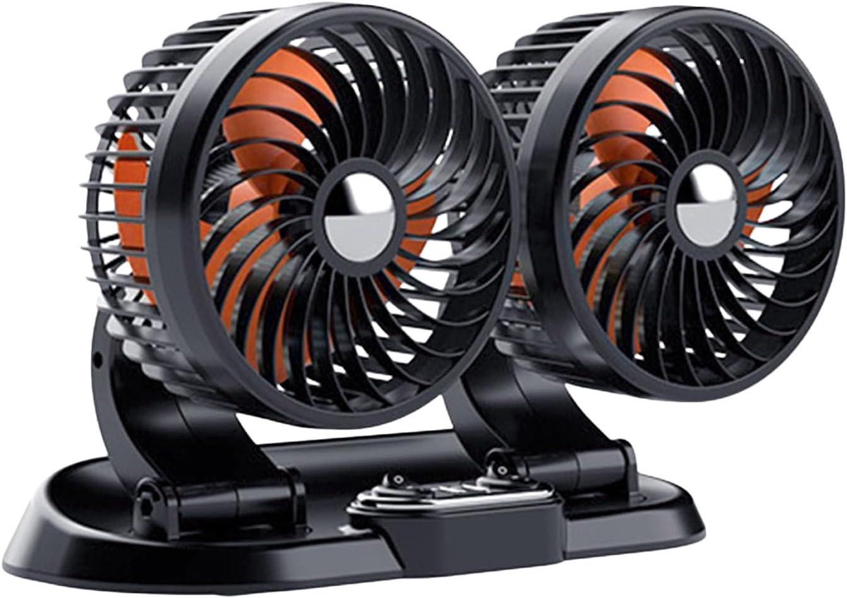 Auto Ventilator - Dubbele Kop - Mobiele Koeling - 360 Graden Rotatie - 24V - Zwart