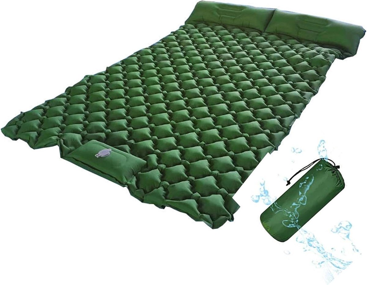 Opblaasbare Slaapmat - Dubbele Campingmat - Kamperen en Reizen - Ingebouwde Voetpomp - 206 x 120 cm - Dennengroen