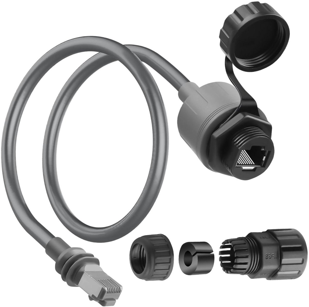 Ethernet Adapter Kabel - Netwerk Converter - Internet Verbinding - Waterdicht IP68 Ontwerp - 0.5 Meter - Zwart