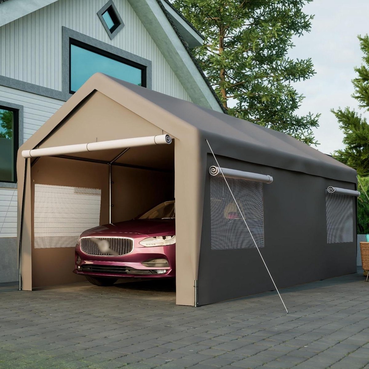 Tentgarage Carport - Opslagtent Garagetent - Voertuigen Beschermen - Winterbestendig Frame - 6 x 3 x 2.8m - Grijs