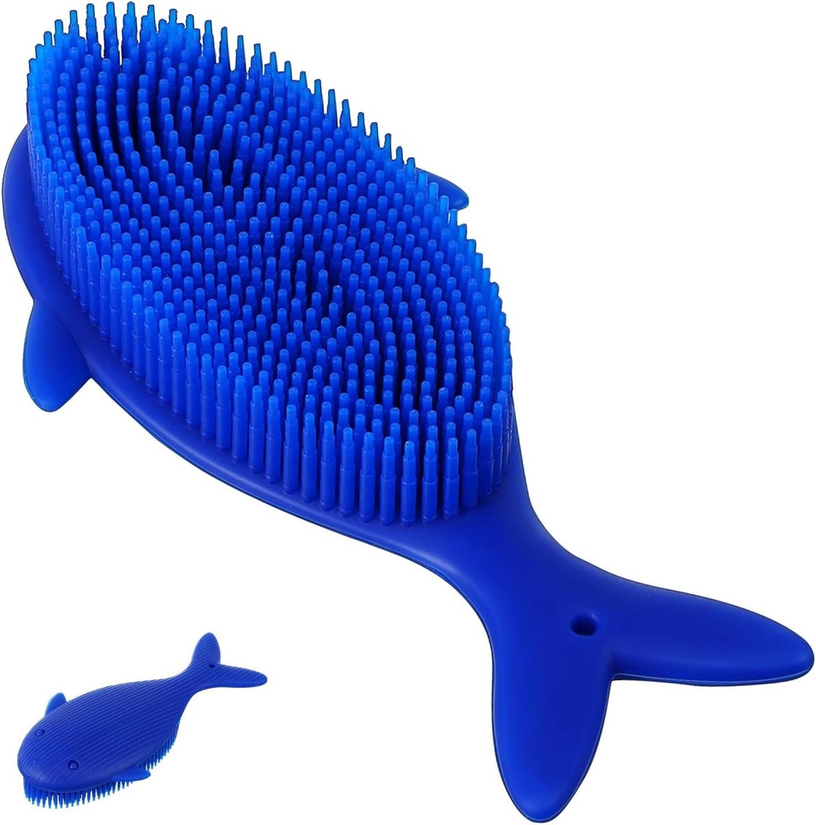Siliconen Badschrobber - Walvis Haarscrubber - Diepe Huidreiniging - Dubbele Functie - 14 cm - Blauw