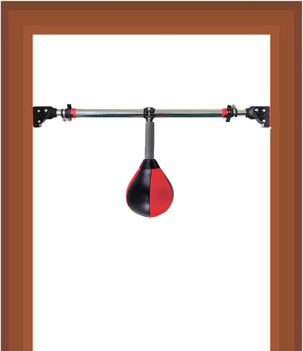 Opblaasbare Bokszak - Reflex Bal Boksen - Reactie Training - Verstelbare Deurmontage - 30 cm - Rood Zwart