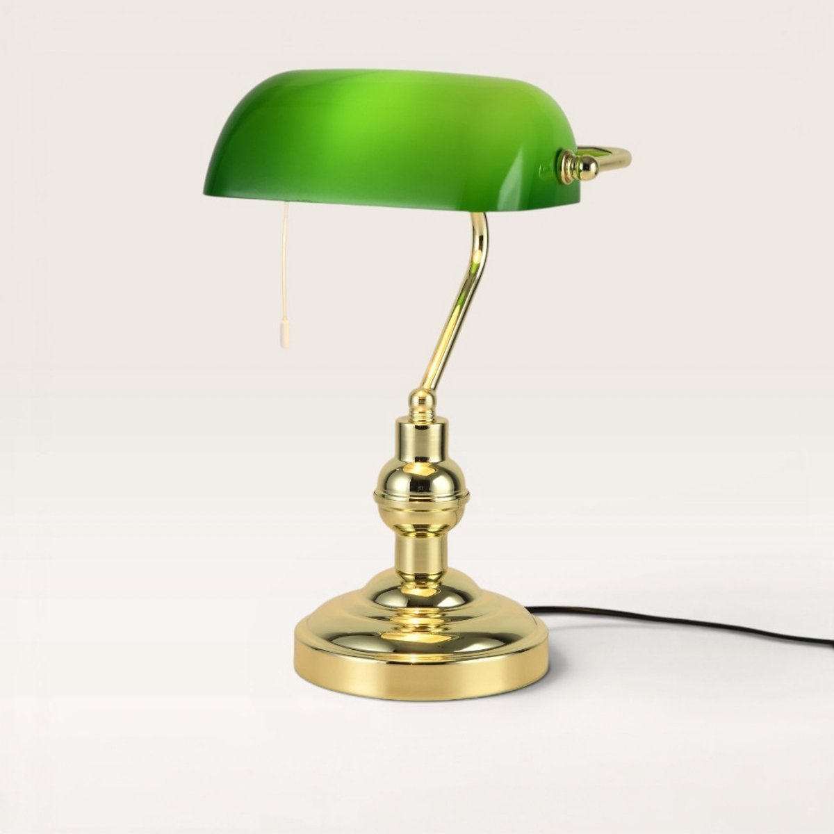 Arvion - Notarislamp 40 cm - Groene Glazen kap & Messing Voet - Klassieke bureaulamp - E27 fitting - Met aan/uit-schakelaar