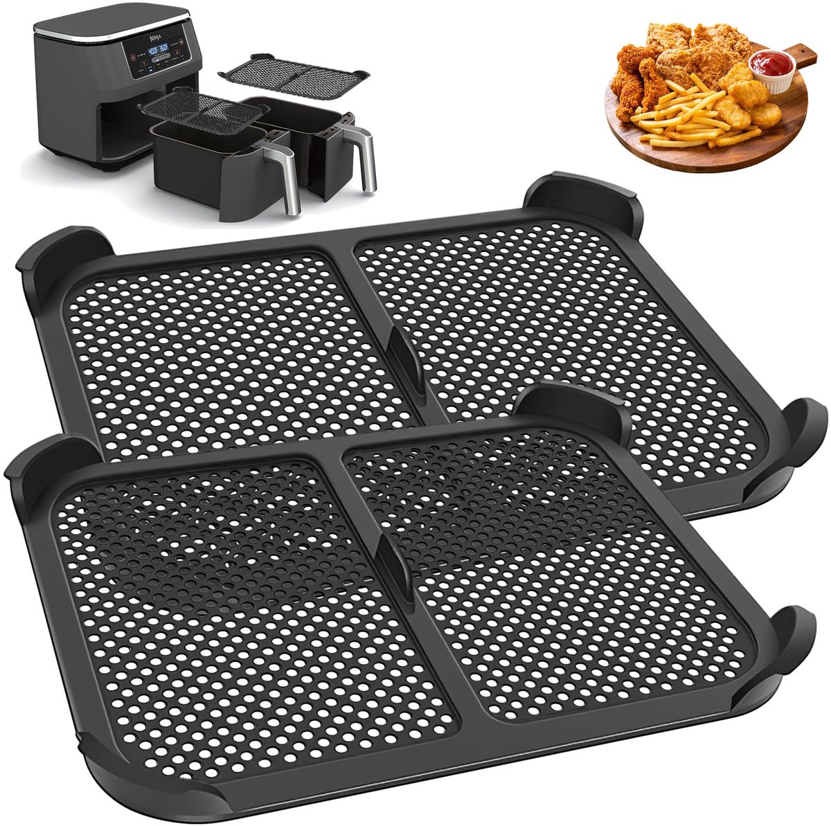 2-delige Silicone Spatscherm voor Ninja AF300EU Foodi Max – Speciaal voor Dual Zone Airfryer – Hittebestendig tot 240°C – Beschermt Verhittingselement & Ventilator – Met RVS – Vaatwasserbestendig