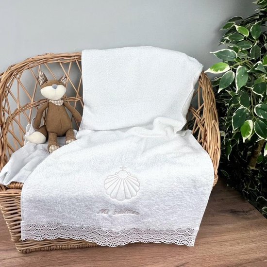 Doophanddoek met kant - Baby handdoek Doopgeschenk - Aandenken bewaren - 100% katoen - 50 x 100 cm - Wit — afbeelding 4