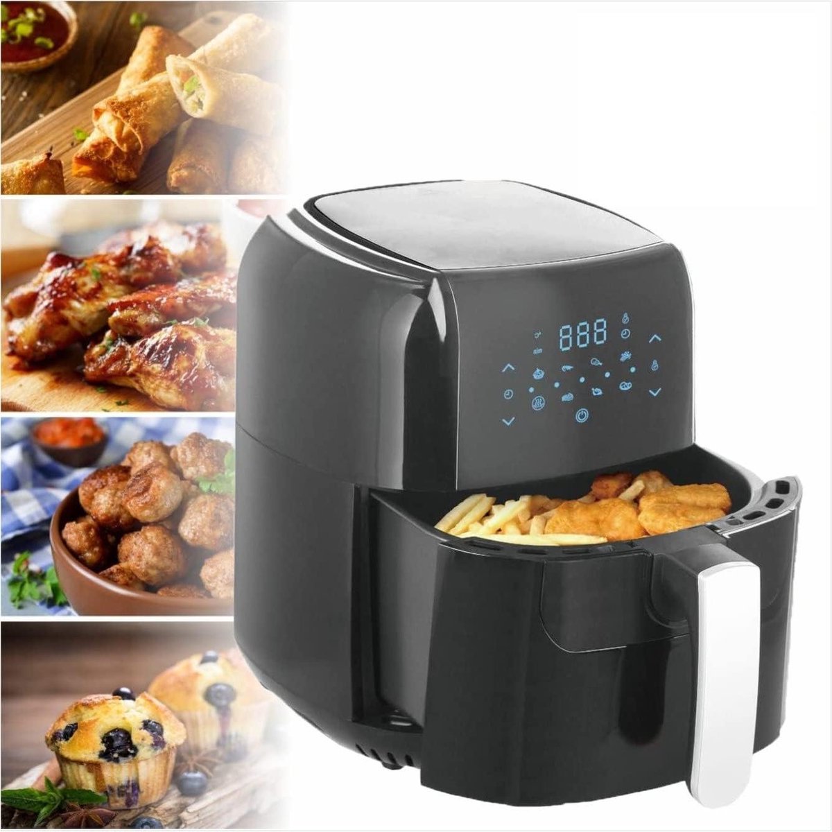 Heteluchtfriteuse - Olievrije friteuse - Gezond koken - Snelle luchtcirculatie - 55 liter - Zwart