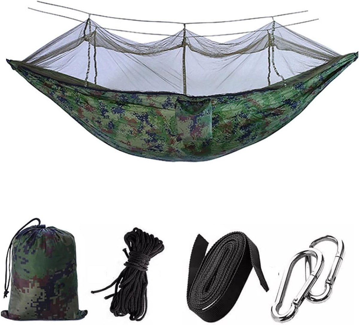 Camping Hangmat - Kampeerhangmat Buiten - Ontspannen Buiten - Met Klamboe - 260x140 cm - Camouflage