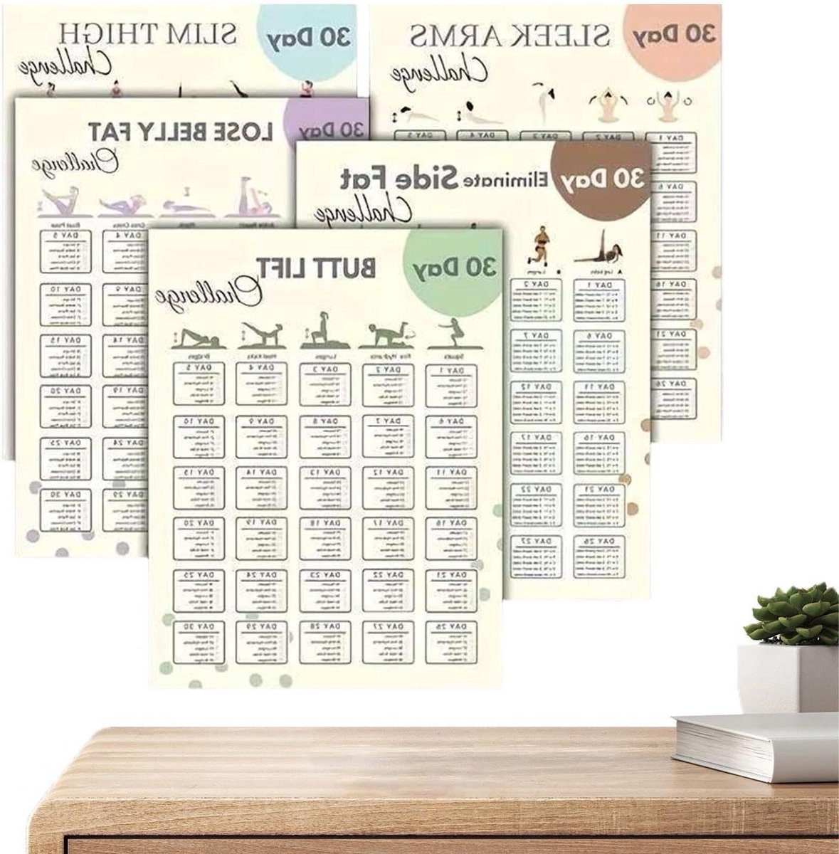Workout Posters - Fitness Gids - Thuis Trainen - 30 Dagen Plan - 26x22cm - Meerdere Kleuren