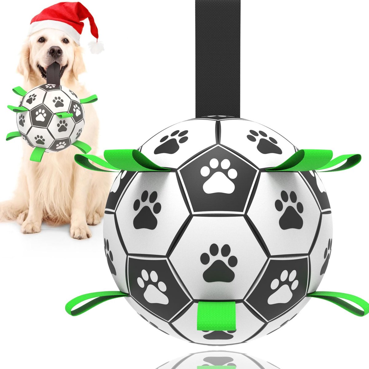 Ryoudavell - Voetbal voor Honden met Straps - Ø 15 cm - Onverwoestbare Hondenbal - Interactief Hondenspeelgoed - Slijtvast & Kauwbestendig - Waterpeelgoed & Drijfbal - Ideaal voor Puppy & Middelgrote Honden - Verjaardagscadeau Hond - Jolly Ball