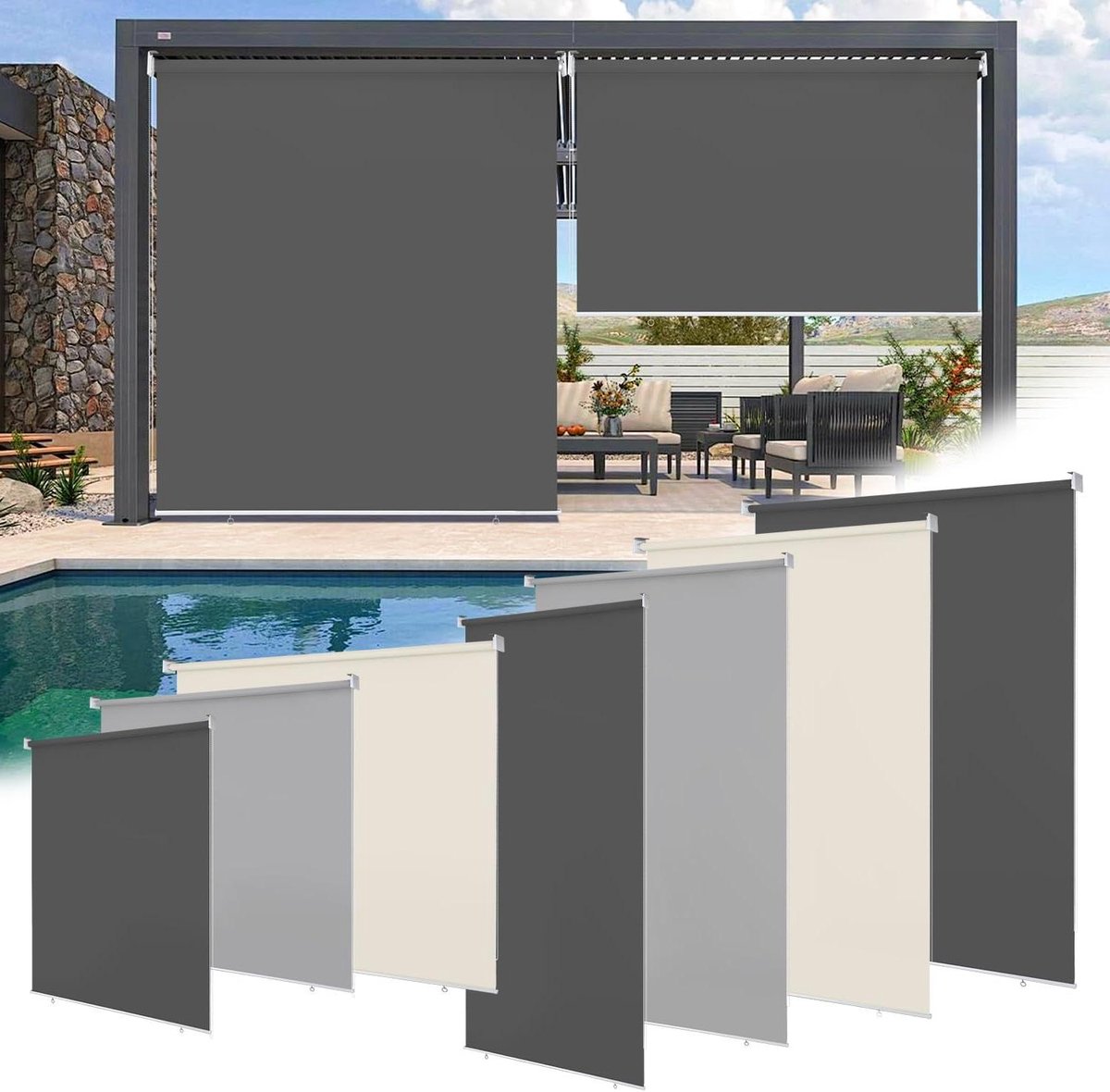 Verticale Luifel - Balkonrolgordijn Windscherm - Schaduw Creëren - Waterdicht PU-Coating - 100 x 140 cm - Antraciet