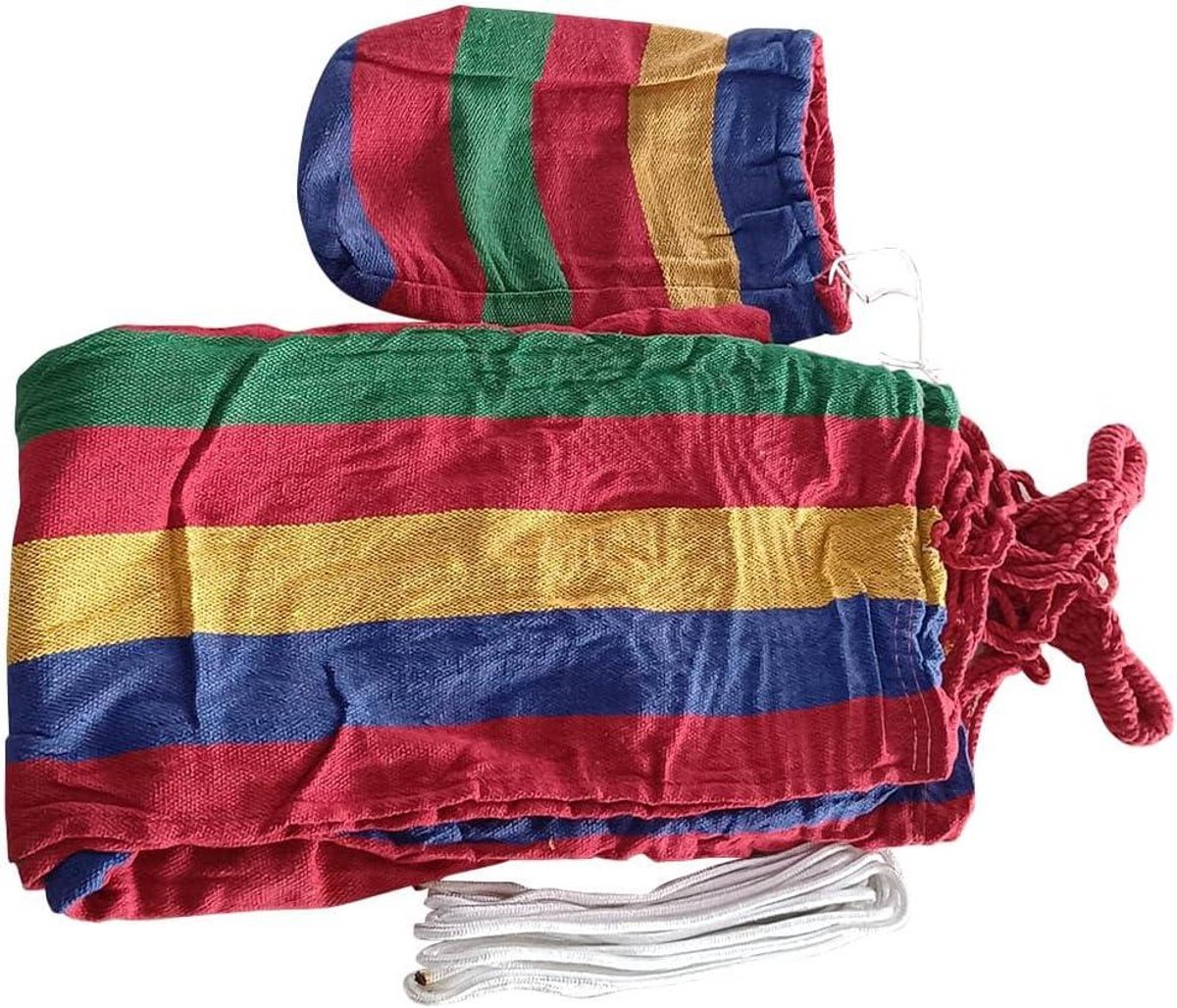 Hangmat voor 1-2 personen - Kampeerhangmat Tuin - Ontspannen Buiten - Hoogwaardig Canvas - 260 x 80 cm - Regenboog