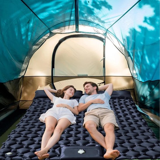 Dubbele Slaapmat - Kampeerbed Buiten - Kamperen en Wandelen - Ingebouwde Voetpomp - 190x120x5cm - Zwart — afbeelding 4