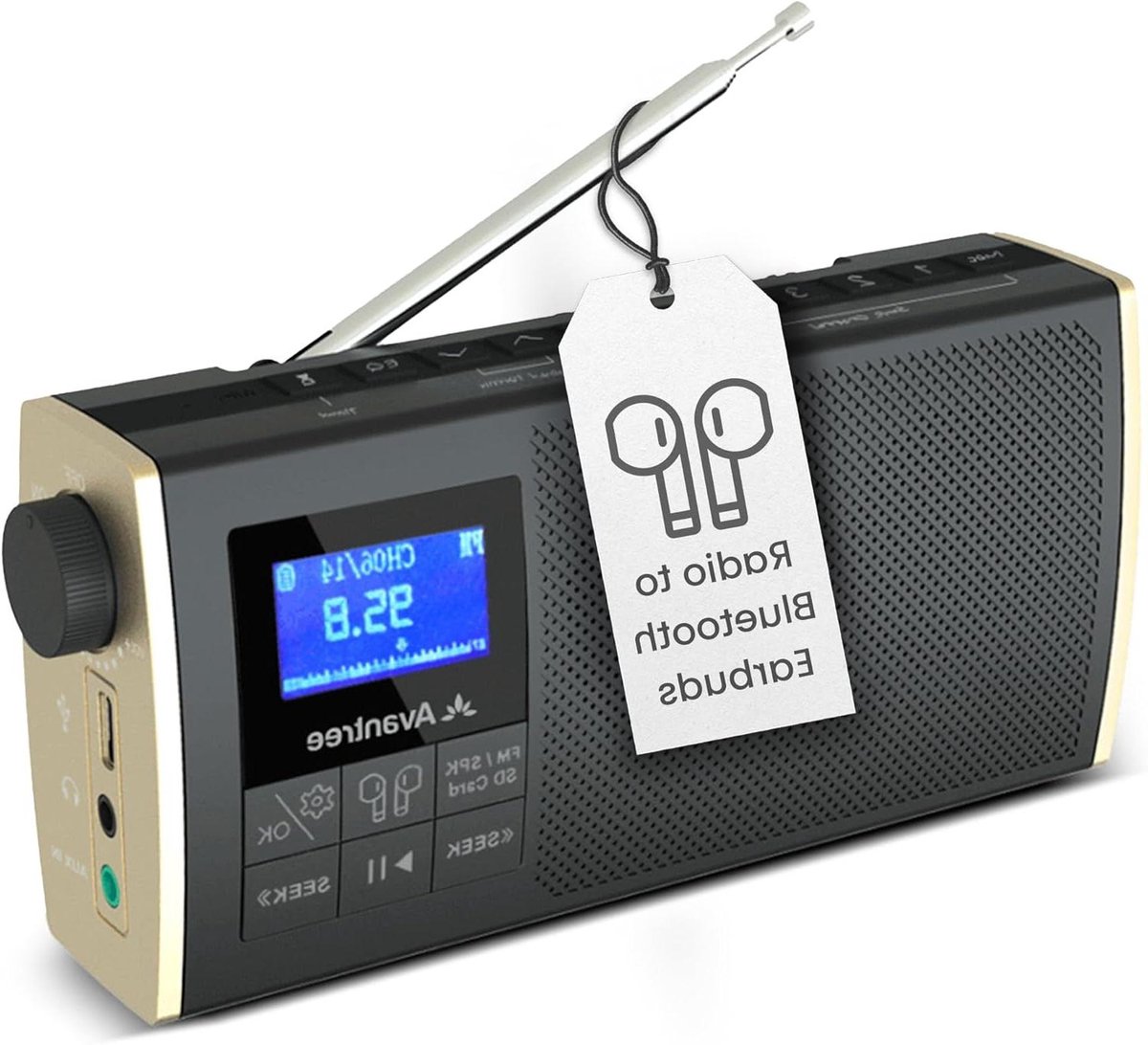 Draagbare FM Radio - Bluetooth Speaker - Muziek Streamen - 4-in-1 Functie - 6W Vermogen - Zwart