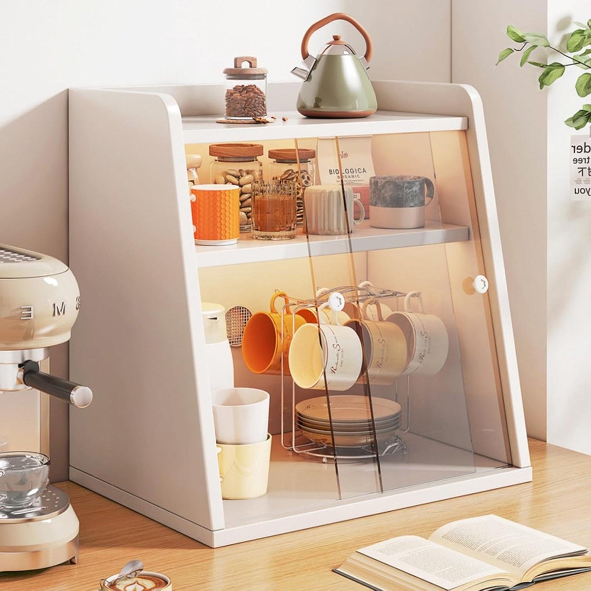 Broodbak Organizer - Keuken Opberger - Brood Vers Houden - Met Mokken Plank - Grote Maat - Wit