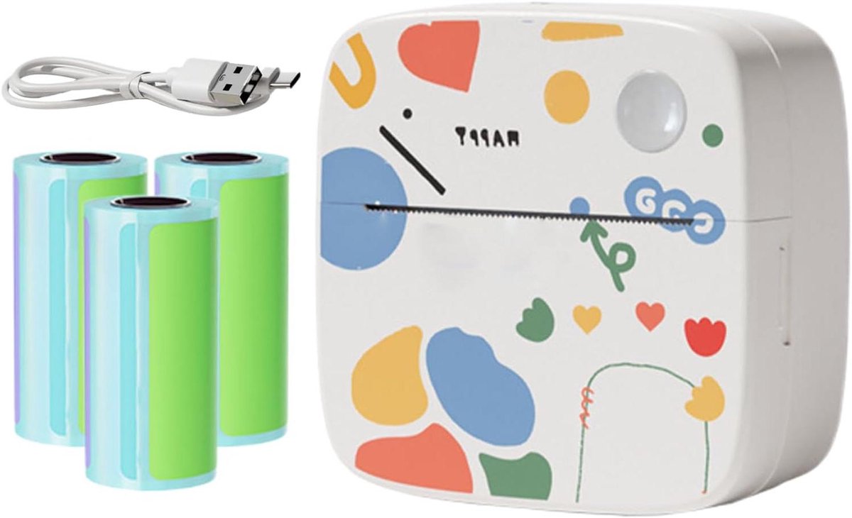 Stickerprinter - Mini Printer - Direct Printen - Inktloze Technologie - 6 x 10.2 x 6 cm - Meerkleurig